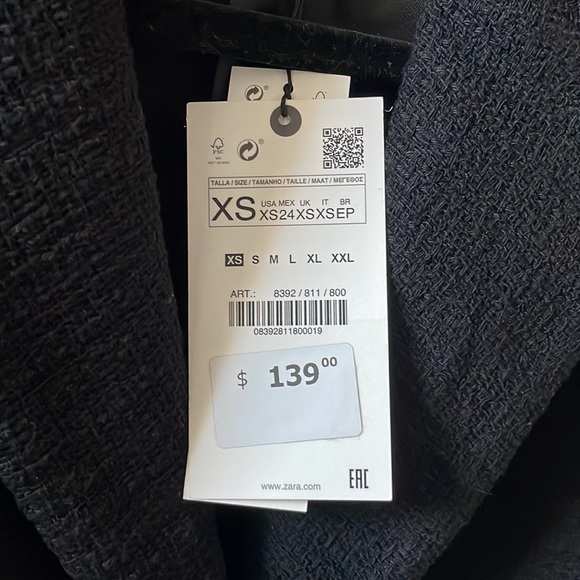 Zara cropped button blazer black 8392/811/800 sz XS - Picture 4 of 9